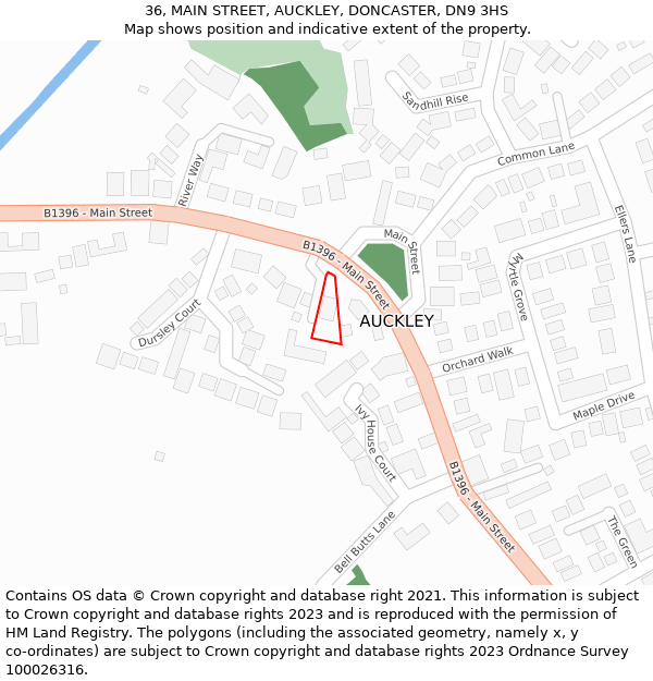 36, MAIN STREET, AUCKLEY, DONCASTER, DN9 3HS: Location map and indicative extent of plot