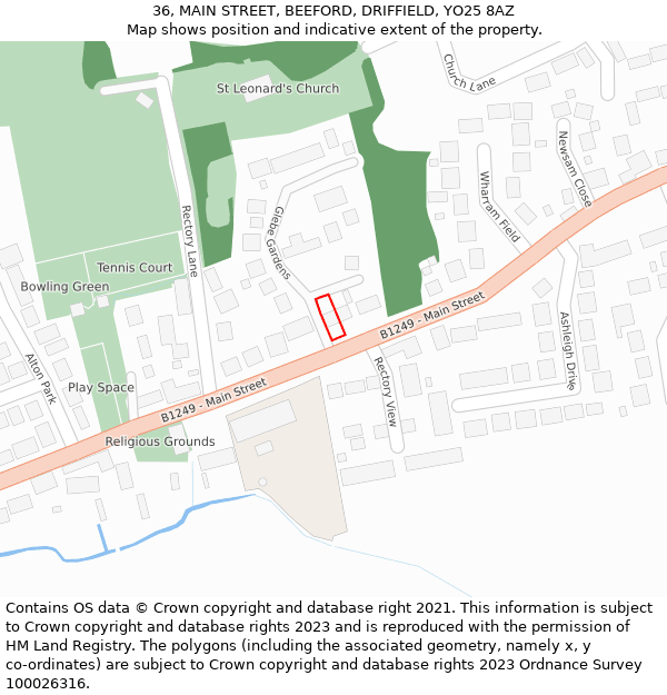 36, MAIN STREET, BEEFORD, DRIFFIELD, YO25 8AZ: Location map and indicative extent of plot