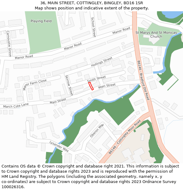 36, MAIN STREET, COTTINGLEY, BINGLEY, BD16 1SR: Location map and indicative extent of plot