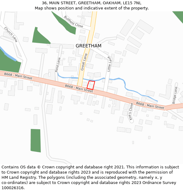 36, MAIN STREET, GREETHAM, OAKHAM, LE15 7NL: Location map and indicative extent of plot
