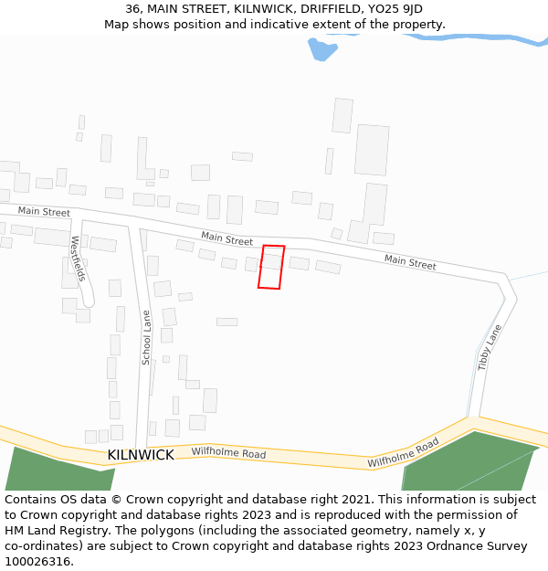 36, MAIN STREET, KILNWICK, DRIFFIELD, YO25 9JD: Location map and indicative extent of plot