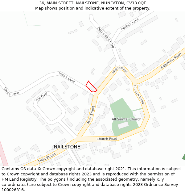 36, MAIN STREET, NAILSTONE, NUNEATON, CV13 0QE: Location map and indicative extent of plot