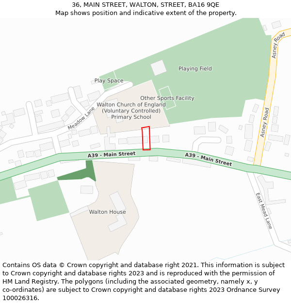 36, MAIN STREET, WALTON, STREET, BA16 9QE: Location map and indicative extent of plot