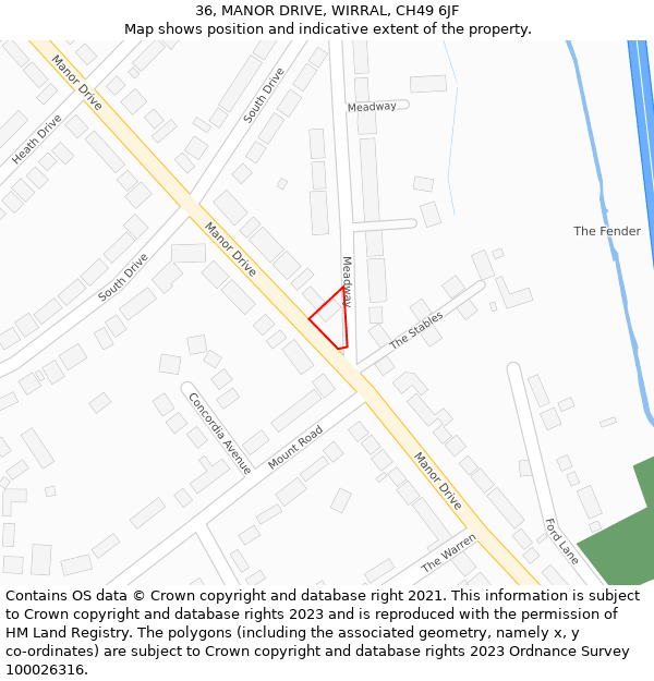 36, MANOR DRIVE, WIRRAL, CH49 6JF: Location map and indicative extent of plot