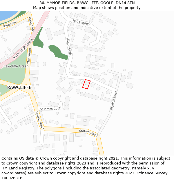 36, MANOR FIELDS, RAWCLIFFE, GOOLE, DN14 8TN: Location map and indicative extent of plot