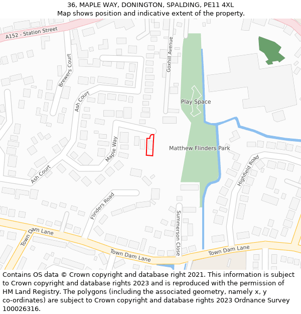 36, MAPLE WAY, DONINGTON, SPALDING, PE11 4XL: Location map and indicative extent of plot