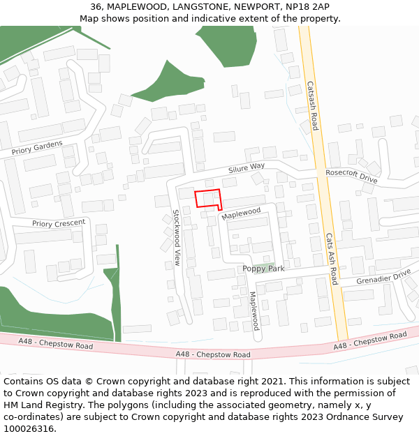 36, MAPLEWOOD, LANGSTONE, NEWPORT, NP18 2AP: Location map and indicative extent of plot