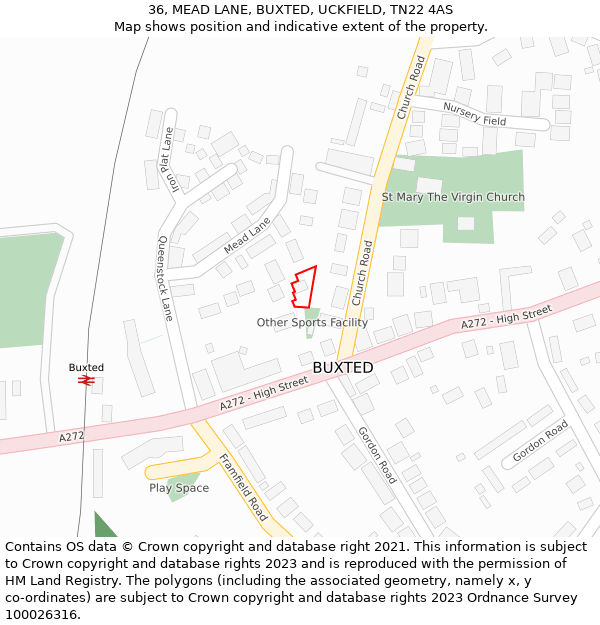 36, MEAD LANE, BUXTED, UCKFIELD, TN22 4AS: Location map and indicative extent of plot