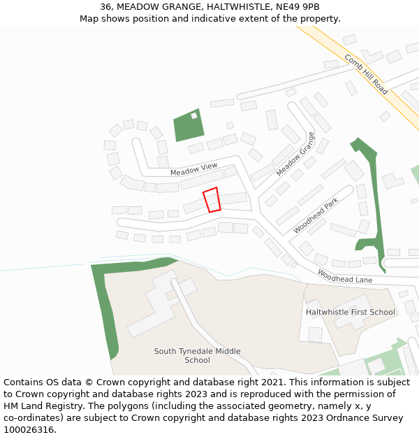 36, MEADOW GRANGE, HALTWHISTLE, NE49 9PB: Location map and indicative extent of plot