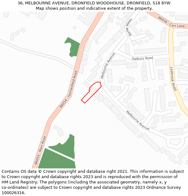 36, MELBOURNE AVENUE, DRONFIELD WOODHOUSE, DRONFIELD, S18 8YW: Location map and indicative extent of plot