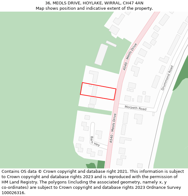 36, MEOLS DRIVE, HOYLAKE, WIRRAL, CH47 4AN: Location map and indicative extent of plot