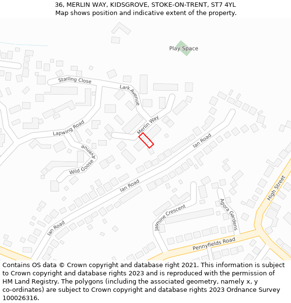 36, MERLIN WAY, KIDSGROVE, STOKE-ON-TRENT, ST7 4YL: Location map and indicative extent of plot