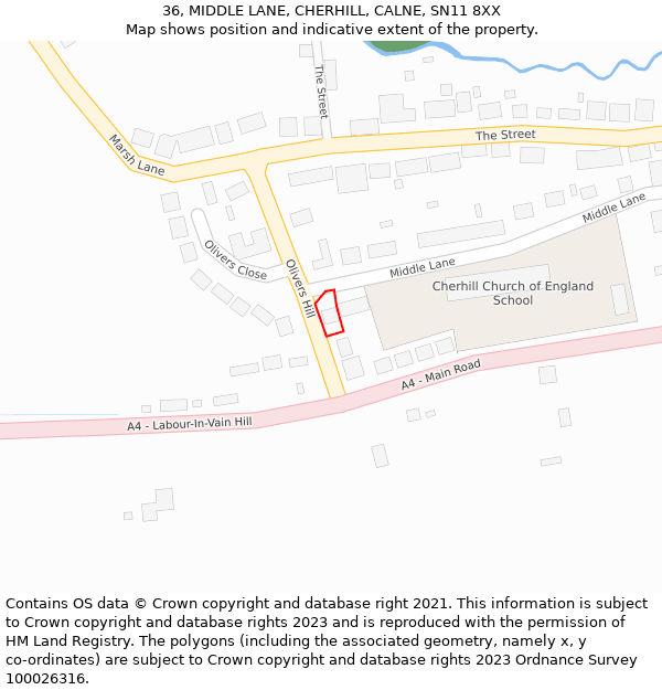 36, MIDDLE LANE, CHERHILL, CALNE, SN11 8XX: Location map and indicative extent of plot