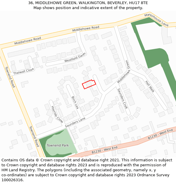 36, MIDDLEHOWE GREEN, WALKINGTON, BEVERLEY, HU17 8TE: Location map and indicative extent of plot