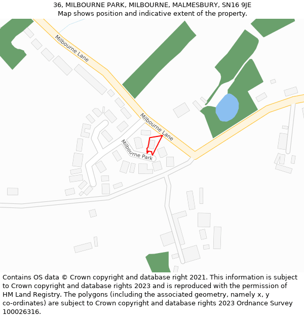 36, MILBOURNE PARK, MILBOURNE, MALMESBURY, SN16 9JE: Location map and indicative extent of plot