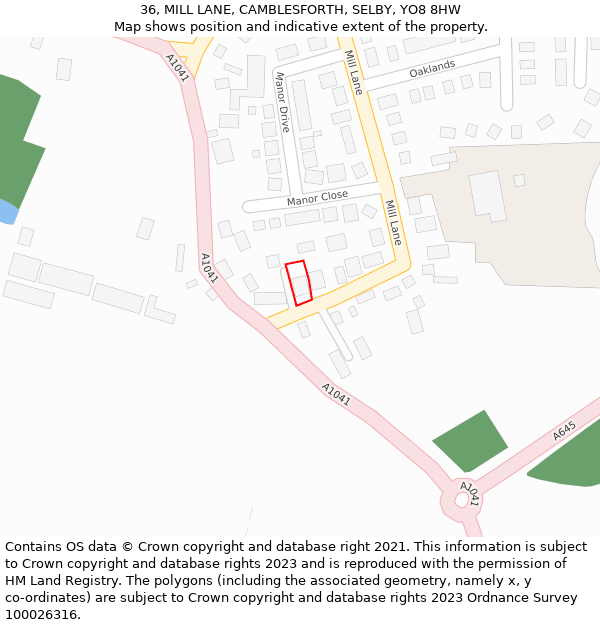 36, MILL LANE, CAMBLESFORTH, SELBY, YO8 8HW: Location map and indicative extent of plot