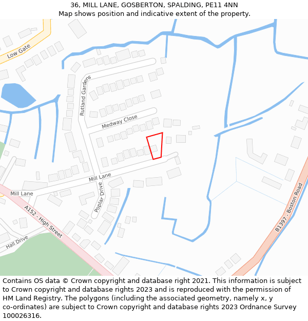 36, MILL LANE, GOSBERTON, SPALDING, PE11 4NN: Location map and indicative extent of plot