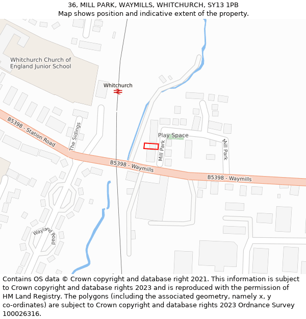 36, MILL PARK, WAYMILLS, WHITCHURCH, SY13 1PB: Location map and indicative extent of plot