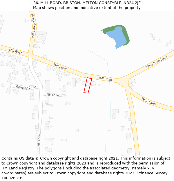 36, MILL ROAD, BRISTON, MELTON CONSTABLE, NR24 2JE: Location map and indicative extent of plot