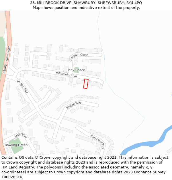 36, MILLBROOK DRIVE, SHAWBURY, SHREWSBURY, SY4 4PQ: Location map and indicative extent of plot