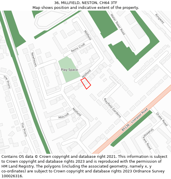 36, MILLFIELD, NESTON, CH64 3TF: Location map and indicative extent of plot