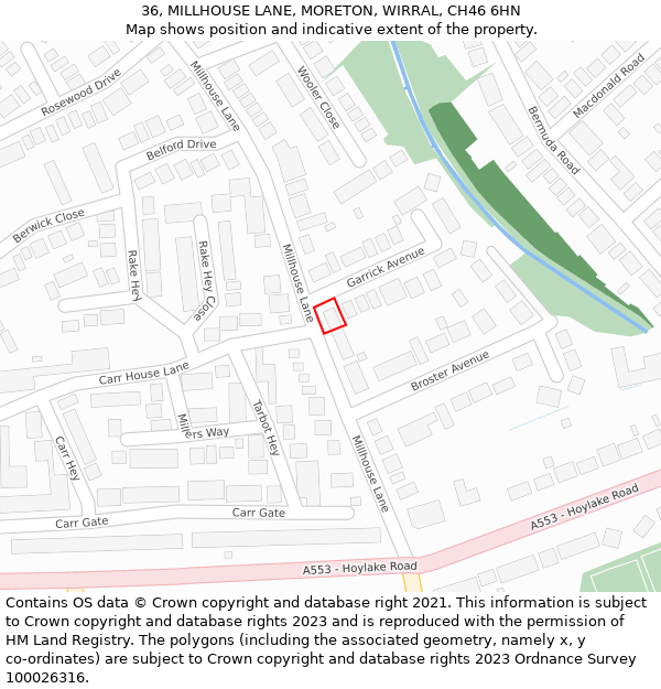 36, MILLHOUSE LANE, MORETON, WIRRAL, CH46 6HN: Location map and indicative extent of plot