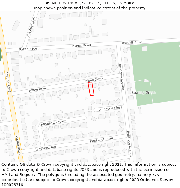 36, MILTON DRIVE, SCHOLES, LEEDS, LS15 4BS: Location map and indicative extent of plot