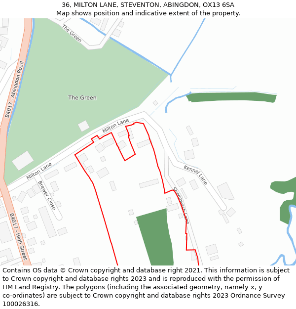 36, MILTON LANE, STEVENTON, ABINGDON, OX13 6SA: Location map and indicative extent of plot