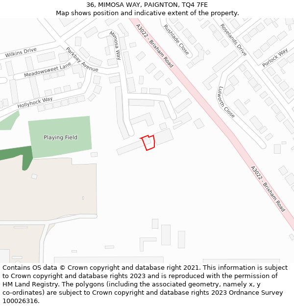 36, MIMOSA WAY, PAIGNTON, TQ4 7FE: Location map and indicative extent of plot