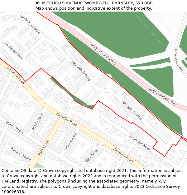 36, MITCHELLS AVENUE, WOMBWELL, BARNSLEY, S73 8GB: Location map and indicative extent of plot