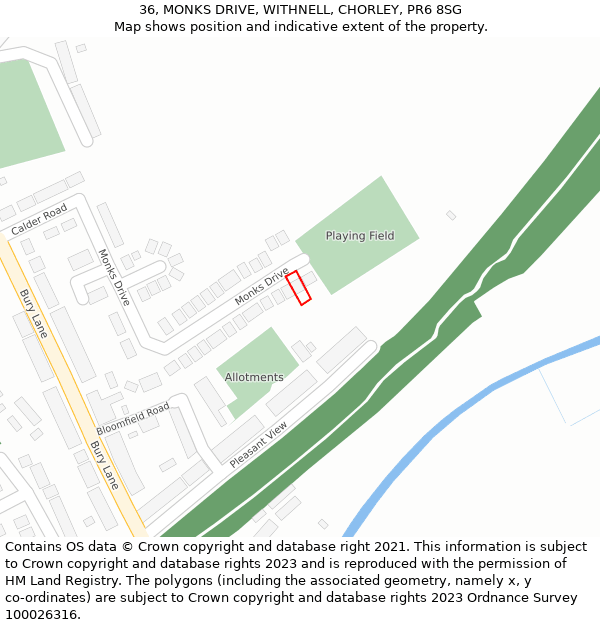 36, MONKS DRIVE, WITHNELL, CHORLEY, PR6 8SG: Location map and indicative extent of plot