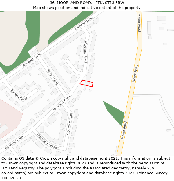 36, MOORLAND ROAD, LEEK, ST13 5BW: Location map and indicative extent of plot