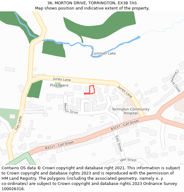 36, MORTON DRIVE, TORRINGTON, EX38 7AS: Location map and indicative extent of plot