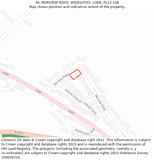 36, MORVIEW ROAD, WIDEGATES, LOOE, PL13 1QE: Location map and indicative extent of plot