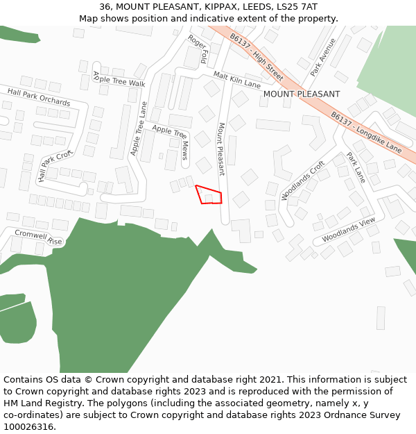36, MOUNT PLEASANT, KIPPAX, LEEDS, LS25 7AT: Location map and indicative extent of plot