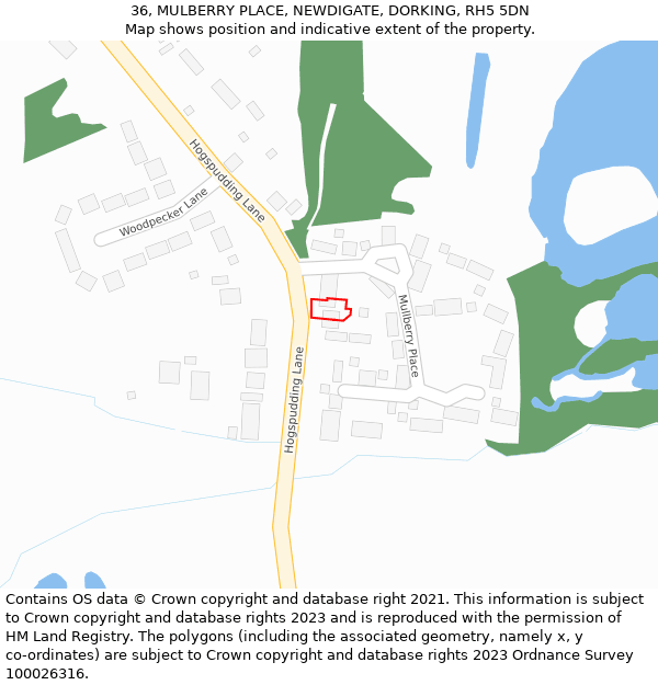 36, MULBERRY PLACE, NEWDIGATE, DORKING, RH5 5DN: Location map and indicative extent of plot