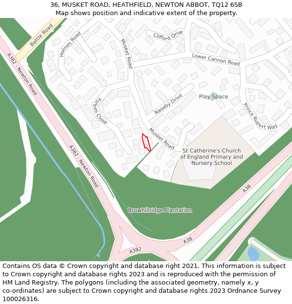 36, MUSKET ROAD, HEATHFIELD, NEWTON ABBOT, TQ12 6SB: Location map and indicative extent of plot