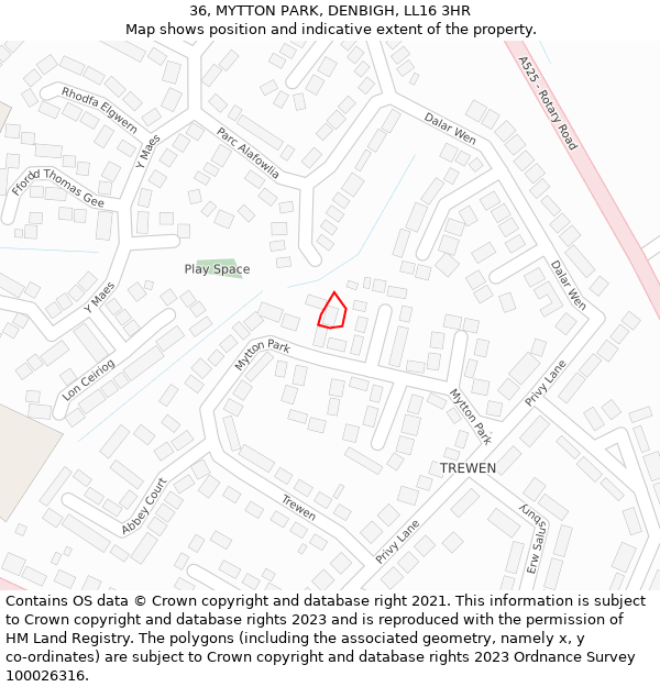 36, MYTTON PARK, DENBIGH, LL16 3HR: Location map and indicative extent of plot