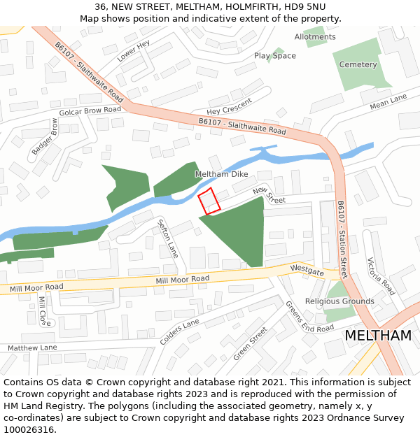 36, NEW STREET, MELTHAM, HOLMFIRTH, HD9 5NU: Location map and indicative extent of plot