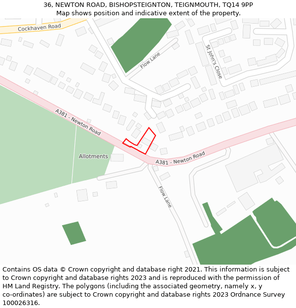 36, NEWTON ROAD, BISHOPSTEIGNTON, TEIGNMOUTH, TQ14 9PP: Location map and indicative extent of plot