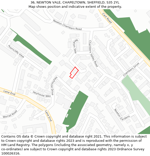 36, NEWTON VALE, CHAPELTOWN, SHEFFIELD, S35 2YL: Location map and indicative extent of plot