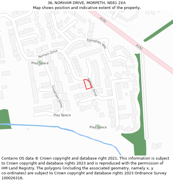 36, NORHAM DRIVE, MORPETH, NE61 2XA: Location map and indicative extent of plot