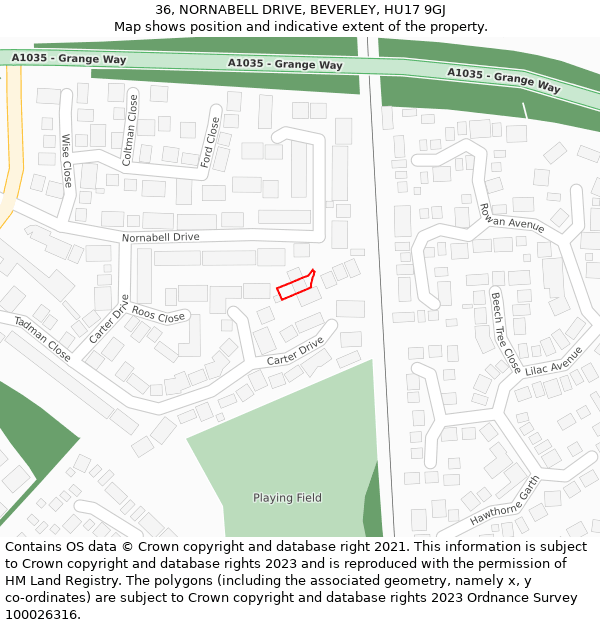 36, NORNABELL DRIVE, BEVERLEY, HU17 9GJ: Location map and indicative extent of plot