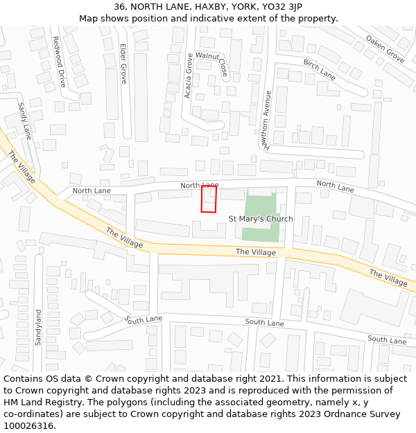 36, NORTH LANE, HAXBY, YORK, YO32 3JP: Location map and indicative extent of plot