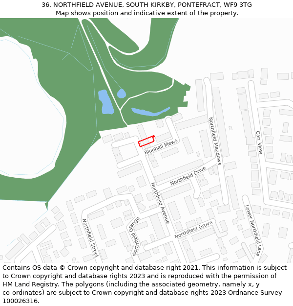 36, NORTHFIELD AVENUE, SOUTH KIRKBY, PONTEFRACT, WF9 3TG: Location map and indicative extent of plot