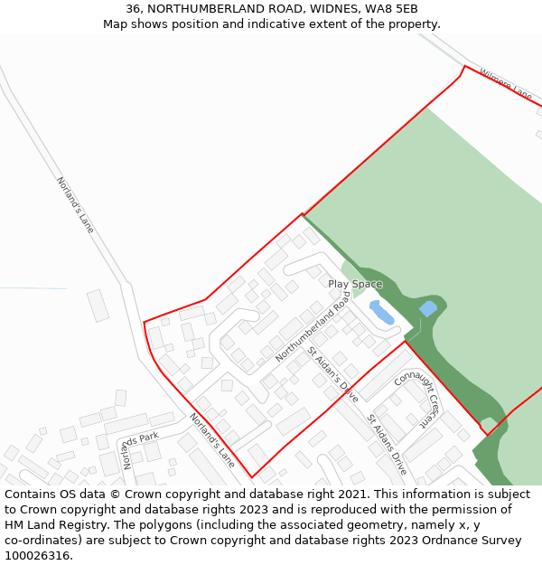 36, NORTHUMBERLAND ROAD, WIDNES, WA8 5EB: Location map and indicative extent of plot