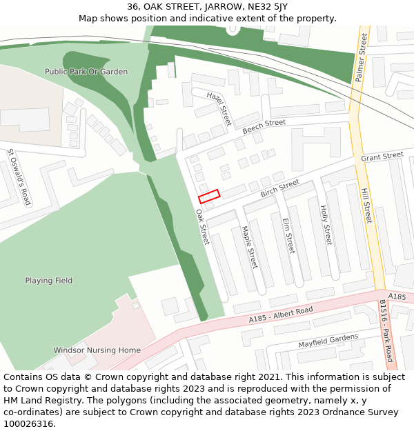 36, OAK STREET, JARROW, NE32 5JY: Location map and indicative extent of plot