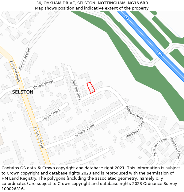 36, OAKHAM DRIVE, SELSTON, NOTTINGHAM, NG16 6RR: Location map and indicative extent of plot