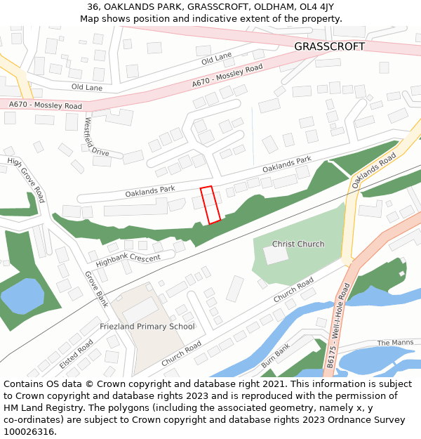 36, OAKLANDS PARK, GRASSCROFT, OLDHAM, OL4 4JY: Location map and indicative extent of plot