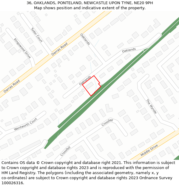 36, OAKLANDS, PONTELAND, NEWCASTLE UPON TYNE, NE20 9PH: Location map and indicative extent of plot